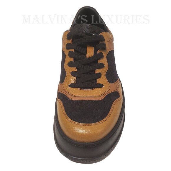 GUCCI MENS SNEAKERS BASKET GG LOGO JACQUARD BROWN LEATHER SHOES sz 10 10.5 US - Picture 9 of 15